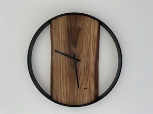   Wanduhr aus Metall und Holz, Eiche geölt-Schwarz Matt,   38cm  