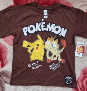 Pokemon T-Shirt Kurzarmshirt Pikachu Oberteil Mauzi Baumwolle Braun Gr.134,140 & 146 NEU