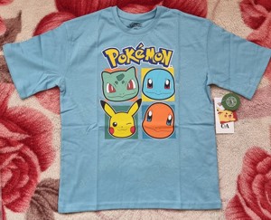 Pokemon T-Shirt Kurzarmshirt Pikachu Oberteil Schiggy Glumanda Baumwolle Hellblau C&A Gr.134 NEU