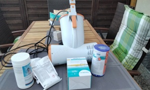 Poolpumpe und Poolpflegetabletten, Filter