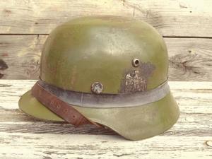 Stahlhelm Wehrmacht M35 ORIGINAL Glocke EF64, Lot.Nr.20791,DD Heer, Tarnband