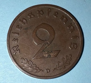 2 Reichspfennig 1939  D  Kursmünze Deutsches Reich 2. Weltkrieg