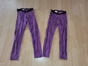 2 dünne Mädchen Leggings lila getigert Größe 134 140