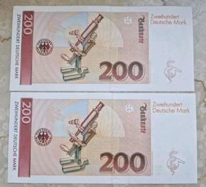 2x 200 DM Deutsche Mark Banknoten Geldscheine 1989 Kassenfrisch Unzirkuliert Bild 2
