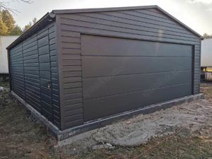 6x6 m Blechgarage Geräthaus Versteck Lager Trapezdach Grau Transport Montage