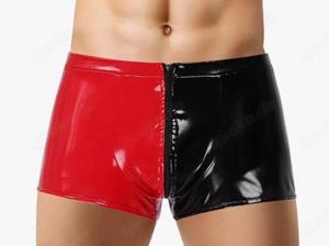 Herren Sexy Shorts Wetlook Slip Ouvert Unterhose Lack Leder Latex Dessous Ledershorts eher Größe S  Bild 1