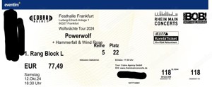 3 Tickets für Powerwolf + Hammerfall & Wind Rose