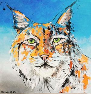 Luchs verliebt, Acrylgemälde (40x40) Leinwand auf Keilrahmen,Lack