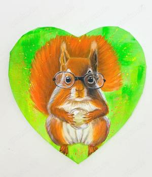 Eichhörnchen mit Brille, Acrylgemälde(29x29)herzförmige Leinwand