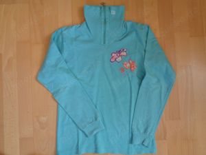 Pulli mit Stehkragen und RV, Gr.152, aqua,  MÄSER