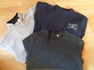 Set,  3 Pullover, Gr. 152, grau + dkl.blau    W5