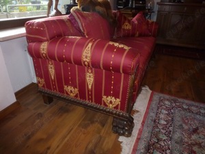 Couch Garnitur um 1900 neu bezogen  Couch + 2 Sessel   Löwentatzen Füße Couch 200x90x83 Sessel 90x75 Bild 6