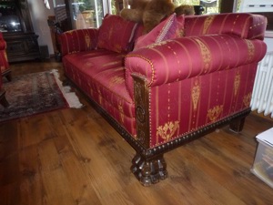 Couch Garnitur um 1900 neu bezogen  Couch + 2 Sessel   Löwentatzen Füße Couch 200x90x83 Sessel 90x75 Bild 8