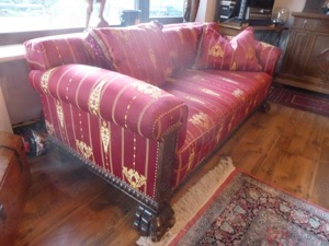 Couch Garnitur um 1900 neu bezogen  Couch + 2 Sessel   Löwentatzen Füße Couch 200x90x83 Sessel 90x75 Bild 2