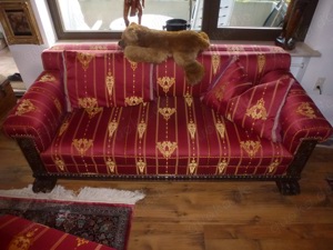 Couch Garnitur um 1900 neu bezogen  Couch + 2 Sessel   Löwentatzen Füße Couch 200x90x83 Sessel 90x75 Bild 9