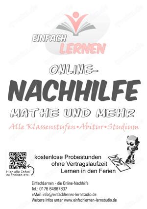 Professionelle online-Nachhilfe in Mathe, Deutsch, Englisch u.v.m 