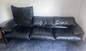 Cassina Maralunga 3-Sitzer, Vintage Couch, Vino Magistretti, Leder, Schwarz