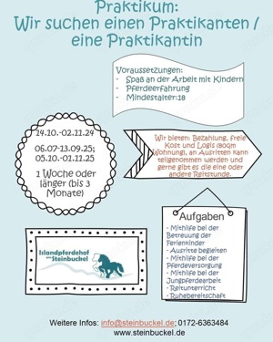 Praktikant Praktikantin gesucht:  6.7.-13.9.25   5.10-2.11.25