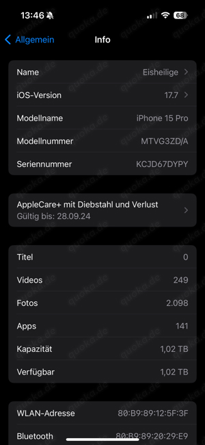 iPhone 15 Pro 1TB Spacegrau   1 Jahr alt, Top Zustand, wie neu!