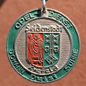 Alter OPEL DIENST Schlüsselanhänger Johann Dutzi Söhne Seidenstadt Krefeld.