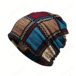 Vintage Bedruckte Beanie, Klassischer Color-Block, Elastisch, Winddicht