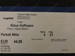 Klaus Hoffmann Konzertkarte MA