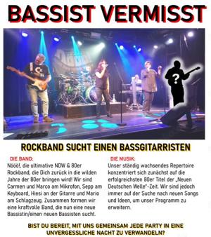 Bassistin oder Bassist für NDW und Deutschrock und Deutschpop gesucht