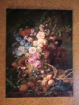 Traumhaftes Bild Stillleben Rosen Blumen auf Leinwand Fleurs et fruits France