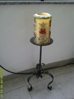 KERZENSTÄNDER GROSS Schmiedeeisen + KERZE  Münchener Wappen  70-er Jahre (zusammen 30,-- EUR )  Bild 2