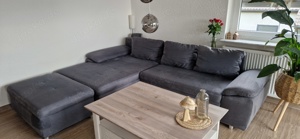 Ecksofa & Sessel Grau Luxus Microfaser, Recamiere verstellbar