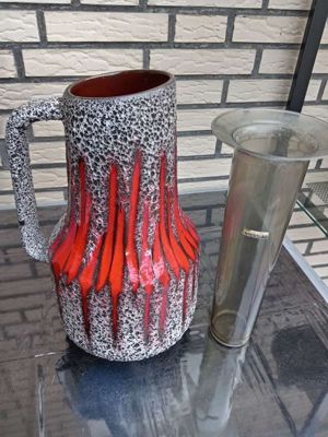 Vintage Keramik Zig Zag Fat Lava Boden-Vase von Scheurich 70er