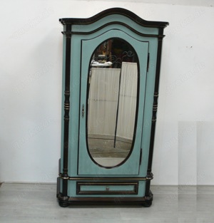 Alter Dielenschrank 1 Türe mit ovalem Spiegel, Antik Gründerzeit Stil, Shabby Mint