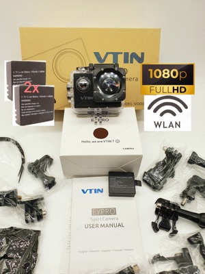 Wifi WLAN Action Cam Kamera 1080P 12MP FullHD mit viel Zubehör und 2 AkkusNeu