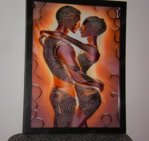 Ein Liebespaar der Moderne, ein Kunstdruck auf Leinwand gerahmt