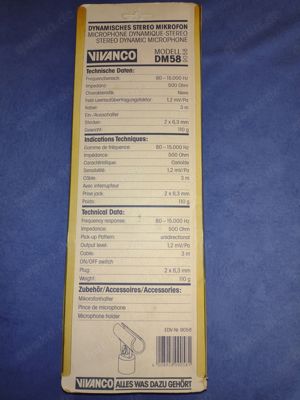 Mikrofon Dynamische Stereo "Vivanco DM58"; gebr.; Originalverpa Bild 6