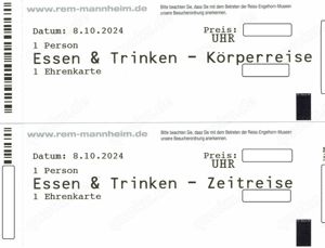 2 Tickets Essen & Trinken - Körperreise Essen & Trinken-Zeitreise Reiss-Engelhorn-Museum Mannheim 