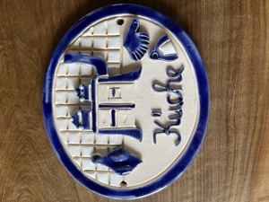 Türschild, Küche u. Dusche, Keramik, blau-natur Bild 2
