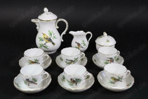 15tlg Mokkaservice 6 Personen Porzellan Vogelmalerei Meissen 1.Wahl (BH2357)