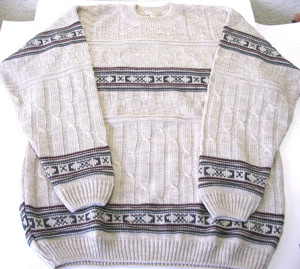 Herren Strickpullover grau-aubergine-petrol gemustert - Gr. L - neuwertig