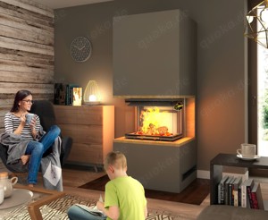 Kaminbausatz  PURE MEDIUM Smart 3XTh 7KW Panorama Ofen Kamin U-Form Bausatz Neu Hajduk LDF-Kamine