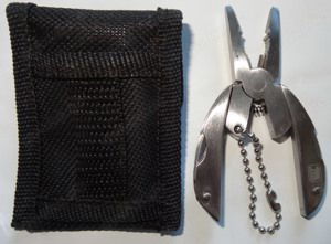 D Reisewerkzeug Multitool mini Edelstahl 47G 5x3x0,6 Etui7x5 für Gürtel 3,5 unbenutzt einwandfrei e Bild 5