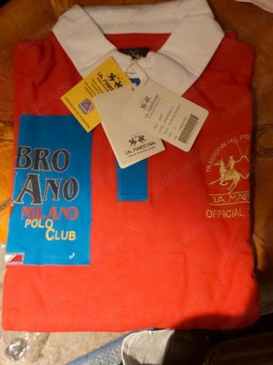La Martina Poloshirt langarm Gr. L rot blau Neu mit Etikett
