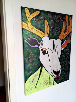 Leinwandbild Acryl mit Glitter Hirsch Cheetal Weihnachts Edition Bild 2