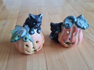 Kürbis mit Katzen für Teelicht Kerze Deko Halloween