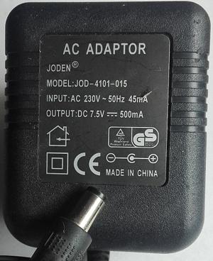 Stecker Netzteil Adapter 7,5V= 500mA, JODEN JOD-4101-015 