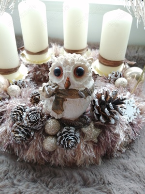 Eulen Adventskranz mit Zierbogen inkl. 4 Kerzen , Hingucker