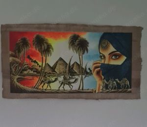 Bild " Beduinische Frau im Sonnenuntergang " auf Stoff Maße 70x45