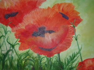 Original Ölgemälde Mohnblumen Blumen Stillleben Ölbild Gemälde signiert 70 x 90 cm mit Rahmen TOP! Bild 3
