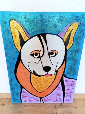 Leinwandbild Acryl mit Glitter Hund Shiba