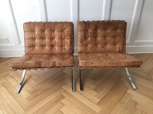 2x Barcelona Chair Leder Cognac Braun Vintage Sessel